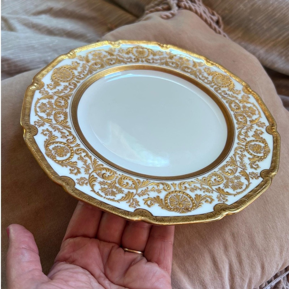 Antique Tiffany & Co Gold Encrusted Plate 8.75" Wht Royal Doulton D17 BB131 H334